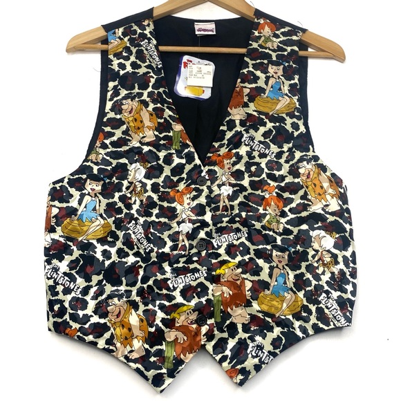 Vintage 1994 Flintstones Satin Vest Waistcoat Leopard Print Hanna-Barbara NWT - Picture 2 of 9